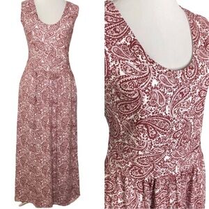 Sahalie Women’s Red & Cream Paisley Print Sleeveless Maxi Dress Size Medium